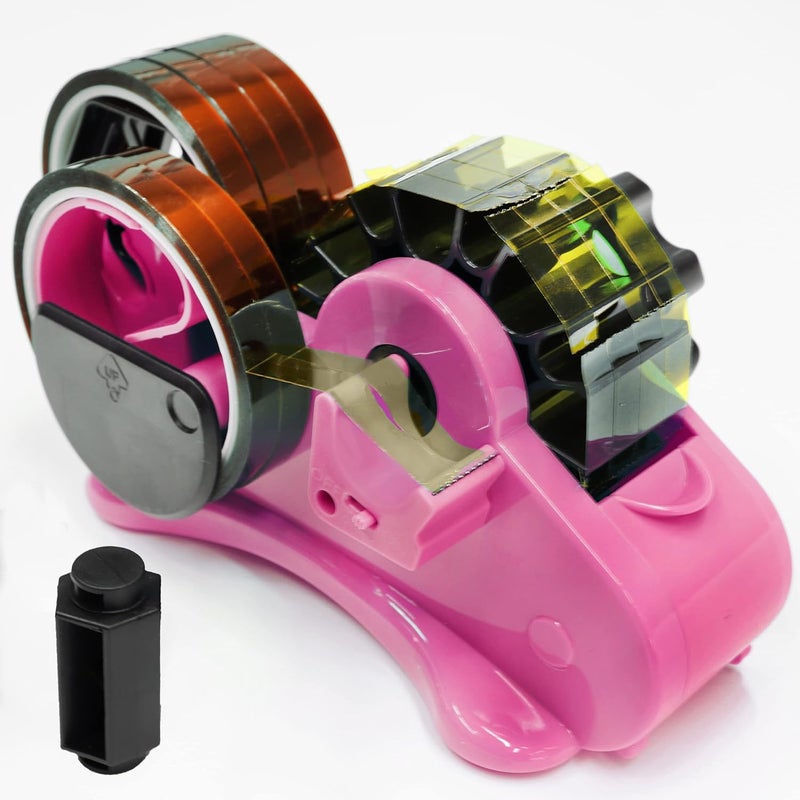 Enskatec Heat Tape Dispenser Sublimation with Compartment Slots, Semi-Automatic, Multiple Roll Cut 1" & 3" Core Double Reel Cores Sublimation for Heat Transfer Tape, Pink - Image 1
